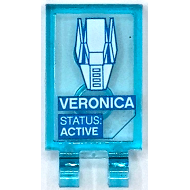 trans-light blue tile modified 2 x 3 with 2 open o clips with dark azure and white veronica status: active and armor plates pattern sticker - set 76105