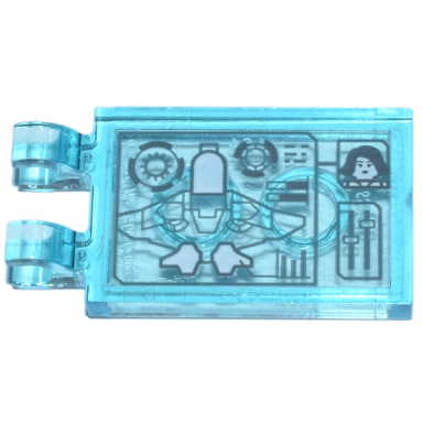 trans-light blue tile modified 2 x 3 with 2 open o clips with digital display quinjet gauges and black widow head pattern sticker - set 76269