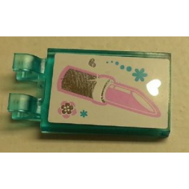trans-light blue tile modified 2 x 3 with 2 u clips with heart lipstick and flower pattern sticker - set 3187
