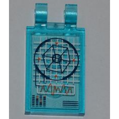 trans-light blue tile modified 2 x 3 with 2 clips with hexagon in blue circle on screen pattern sticker - set 6868