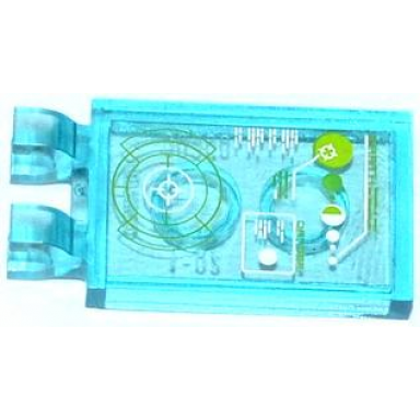 trans-light blue tile modified 2 x 3 with 2 clips with white targets and green and white circles on screen pattern sticker - set 70709