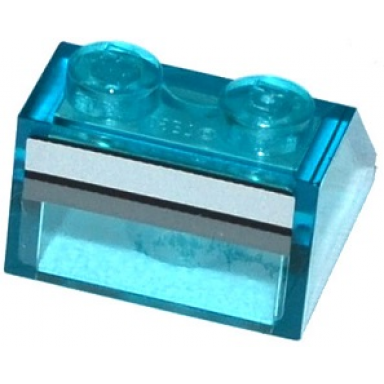 trans-light blue slope 45 2 x 2 with dark bluish gray black and silver stripes pattern on end sticker - set 76038