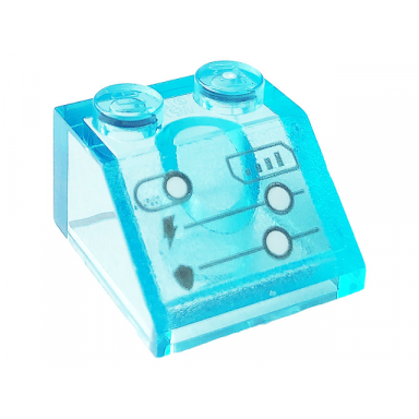 trans-light blue slope 45 2 x 2 with display with lightning bolt shield signal and buttons pattern sticker - set 76166