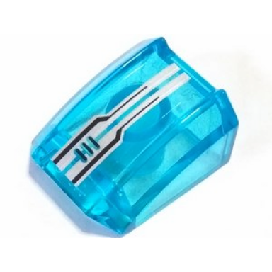 trans-light blue slope curved 2 x 2 lip with silver and black circuitry pattern sticker - set 70165