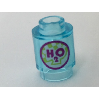 trans-light blue brick round 1 x 1 with magenta h2o and circle with lime and white checkered pattern