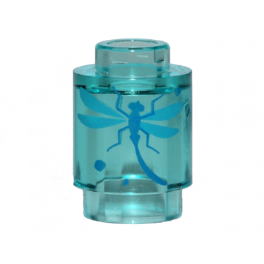 trans-light blue brick round 1 x 1 with blue dragonfly pattern