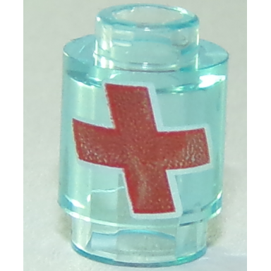 trans-light blue brick round 1 x 1 with red cross with white outline pattern overwatch health pack