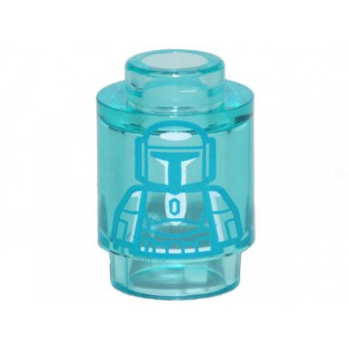 trans-light blue brick round 1 x 1 with sw mandalorian hologram pattern