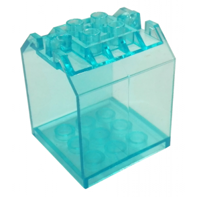 trans-light blue container box open ended 4 x 4 x 4 with 1 locking hinge finger on each end