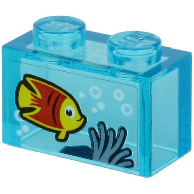 trans-light blue brick 1 x 2 without bottom tube with yellow and red fish and sand blue seagrass on transparent background pattern sticker - set 60266