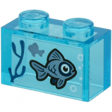 trans-light blue brick 1 x 2 without bottom tube with 2 sand blue fish and dark blue seagrass on transparent background pattern sticker - set 60266