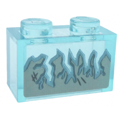 trans-light blue brick 1 x 2 without bottom tube with light bluish gray worn metal surface and metallic light blue crystals pattern sticker - set 76169