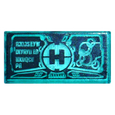 trans-light blue tile 1 x 2 with black hero factory logo and data pattern