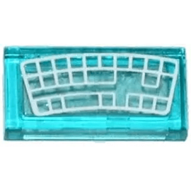 trans-light blue tile 1 x 2 with white curved keyboard pattern sticker - set 76038