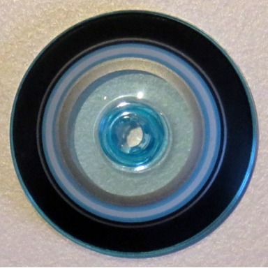 trans-light blue dish 4 x 4 inverted radar with open stud with black dark azure silver and white concentric circles pattern