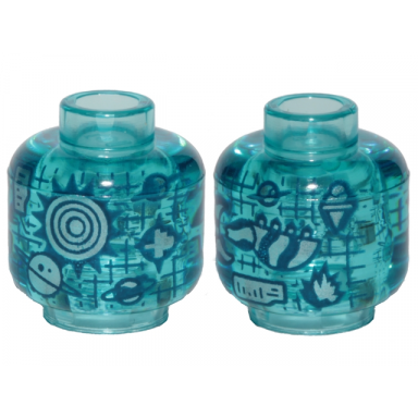 trans-light blue minifigure head without face with systar system stellar map pattern
