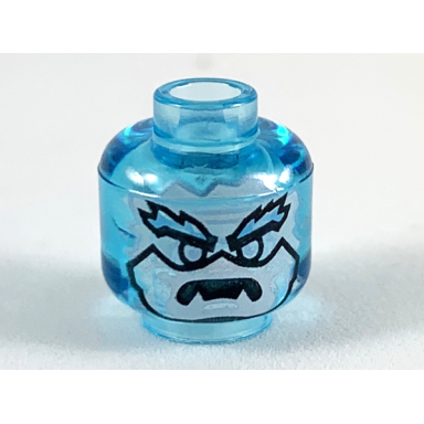 trans-light blue minifigure head alien white face medium azure eyebrows and lower fangs pattern