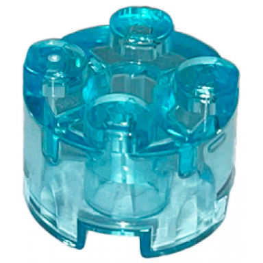 trans-light blue brick round 2 x 2 with axle hole