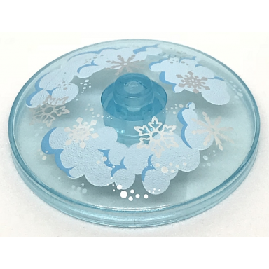 trans-light blue dish 4 x 4 inverted radar with solid stud with clouds and snowflakes pattern