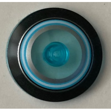 trans-light blue dish 4 x 4 inverted radar with solid stud with black dark azure silver and white concentric circles pattern