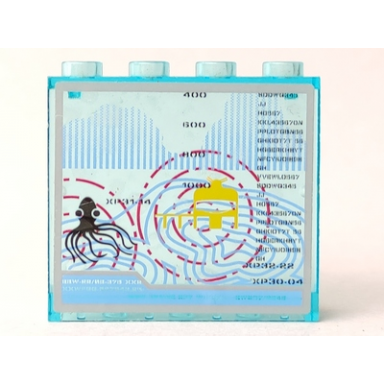 trans-light blue panel 1 x 4 x 3 - hollow studs with ocean current lines and giant octopus pattern sticker - sets 7774 7775