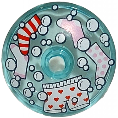 trans-light blue dish 3 x 3 inverted radar with laundry and bubbles in washing machine bright pink red and white socks and boxer shorts with hearts pattern