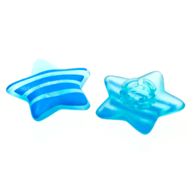 trans-light blue clikits icon star 2 x 2 small with pin frosted with blue stripes pattern