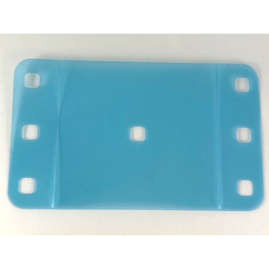trans-light blue clikits plastic rectangle 8 1 2 x 14 1 8 with rounded corners and 7 holes