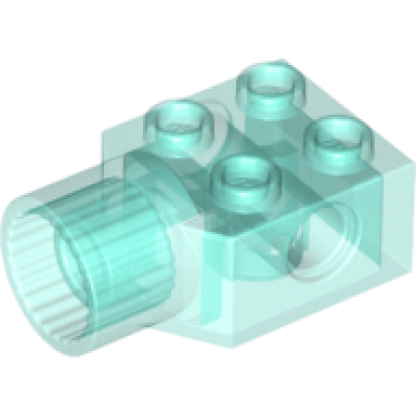 trans-light blue technic brick modified 2 x 2 with pin hole and rotation joint socket