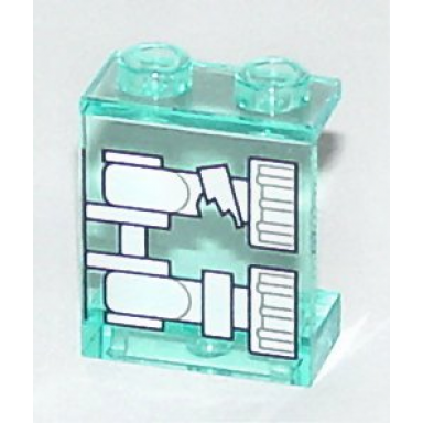 trans-light blue panel 1 x 2 x 2 - hollow studs with white minifigure skeleton legs with broken knee x-ray pattern
