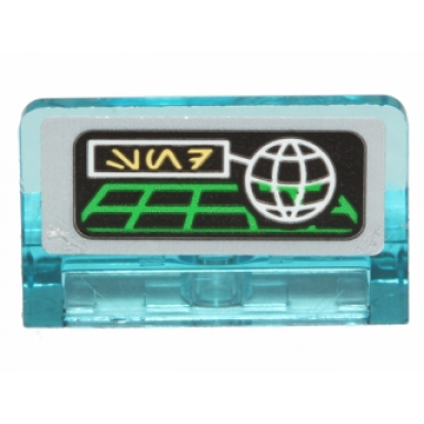 trans-light blue panel 1 x 2 x 1 with sw bright green grid white wire frame globe and bright light yellow aurebesh characters snd on black and light bluish gray background pattern sticker - set 75136