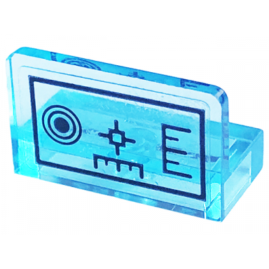 trans-light blue panel 1 x 2 x 1 with screen with black frame radar and crosshair pattern sticker - set 75571