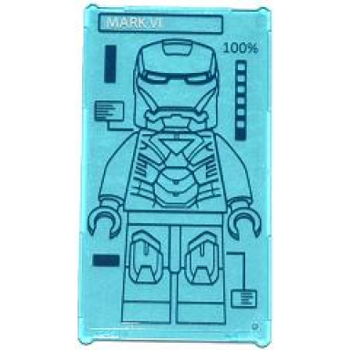 trans-light blue glass for window 1 x 4 x 6 with mark vi 100% and iron man suit on screen pattern sticker - set 76007