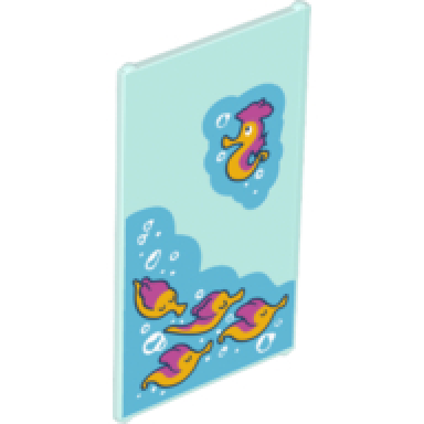 trans-light blue glass for window 1 x 4 x 6 with 5 seahorses water and air bubbles pattern