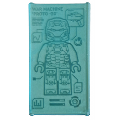 trans-light blue glass for window 1 x 4 x 6 with iron man armor war machine proto -20 pattern sticker - set 76167
