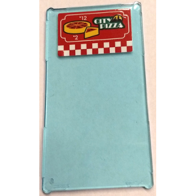 trans-light blue glass for window 1 x 4 x 6 with city pizza numbers 2 and 12 pizza slice and red and white checkered pattern sticker - set 60132