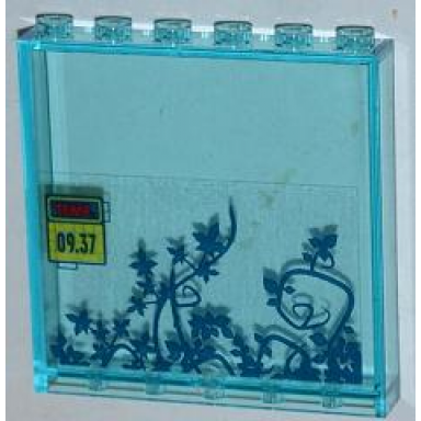 trans-light blue panel 1 x 6 x 5 with ivy plants temp and 09.37 pattern sticker - set 6860