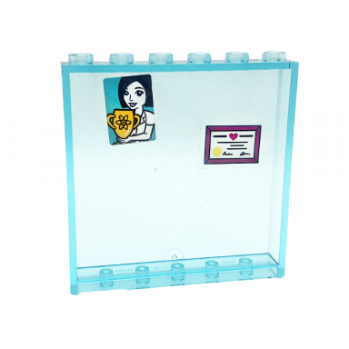 trans-light blue panel 1 x 6 x 5 with girl and trophy picture and award pattern on inside stickers - set 41318