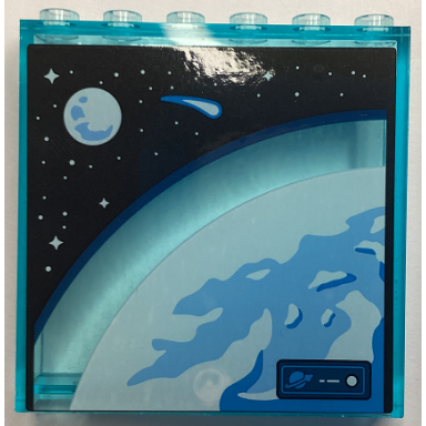 trans-light blue panel 1 x 6 x 5 with earth moon asteroid and stars on black background pattern sticker - set 60351