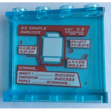 trans-light blue panel 1 x 4 x 3 with side supports - hollow studs with ice sample analysis scanning.. and statistics display pattern sticker - set 60194