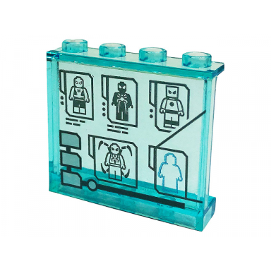 trans-light blue panel 1 x 4 x 3 with side supports - hollow studs with display screen with minifigures with spider-man suits pattern sticker - set 76175