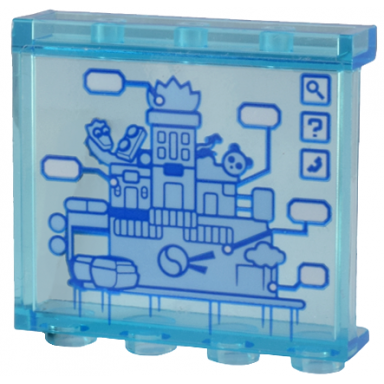 trans-light blue panel 1 x 4 x 3 with side supports - hollow studs with digital screen map of city of lanterns pattern sticker - set 80036