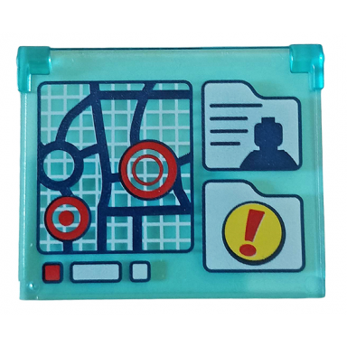 trans-light blue glass for window 1 x 4 x 3 - opening with map minifigure silhouette and exclamation mark pattern
