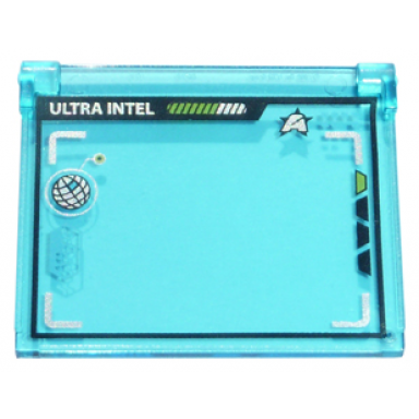 trans-light blue glass for window 1 x 4 x 3 - opening with computer screen with silver ultra intel and ultra agents logo pattern