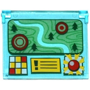 trans-light blue glass for window 1 x 4 x 3 - opening with terrain map with trees and targets and buttons pattern