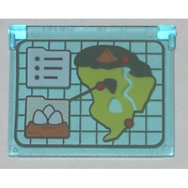 trans-light blue glass for window 1 x 4 x 3 - opening with jurassic world island map pattern