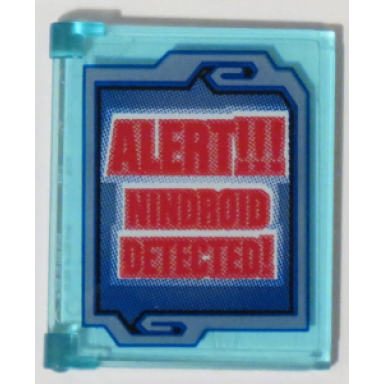 trans-light blue glass for window 1 x 4 x 3 - opening with blue screen with red alert!!! nindroid detected! pattern sticker - set 70596