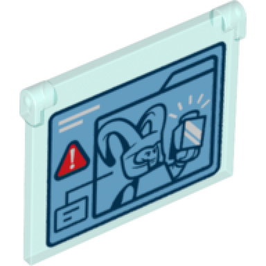 trans-light blue glass for window 1 x 4 x 3 - opening with loki with tesseract on video screen and triangle warning pattern