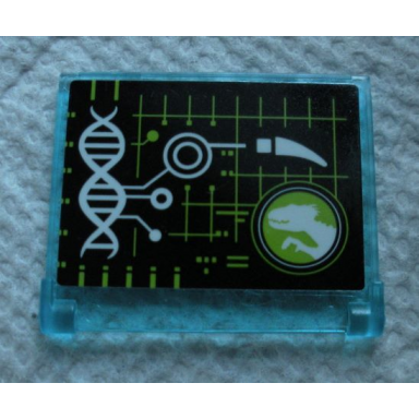 trans-light blue glass for window 1 x 4 x 3 - opening with black screen with dna double helix and jurassic world logo pattern sticker - set 75930