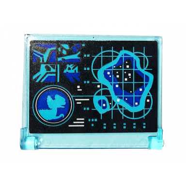 trans-light blue glass for window 1 x 4 x 3 - opening with display with dinosaur scan pattern sticker - set 75931